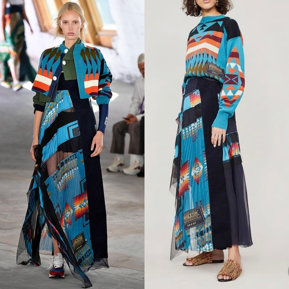 Sacai Dresses & Skirts - Sacai Pendleton Print Pleated Mesh Skirt 2019 Resort Asymmetrical Blue Black M